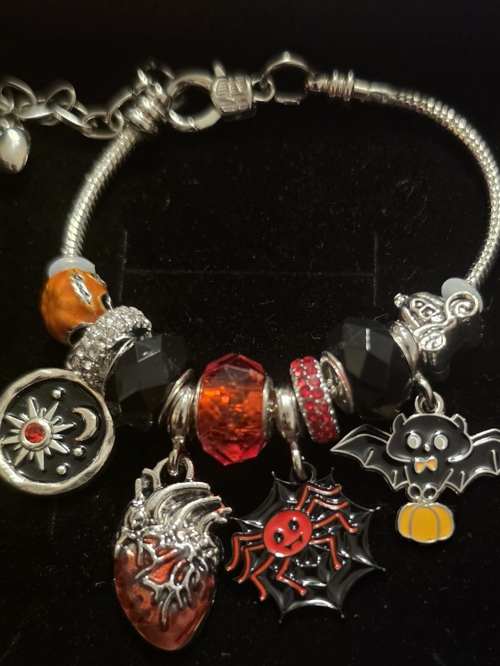 Halloween Charm Bracelet with Orange and Black Beads